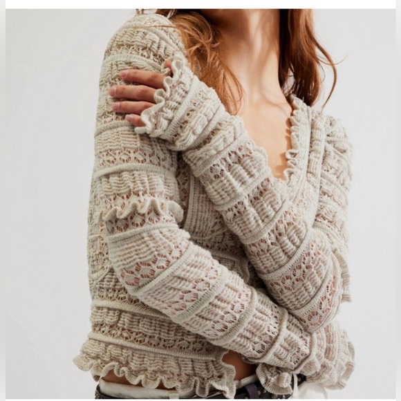 Free People Wild Roses Cardi in Light Gray - Picture 3 of 4